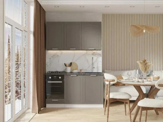 Модульная кухня Альфа 140х200х60 см, цвет холст вулкан/белый/кастилло темный